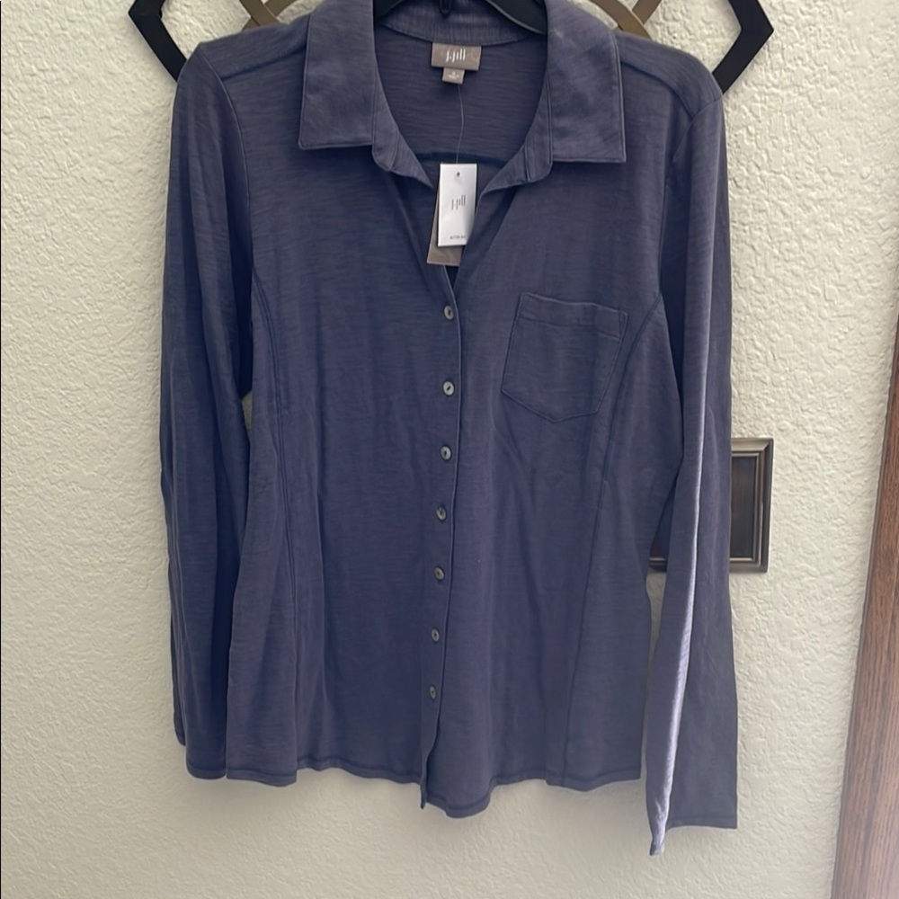 J. Jill Purple Notched Collar Long Sleeve Blouse